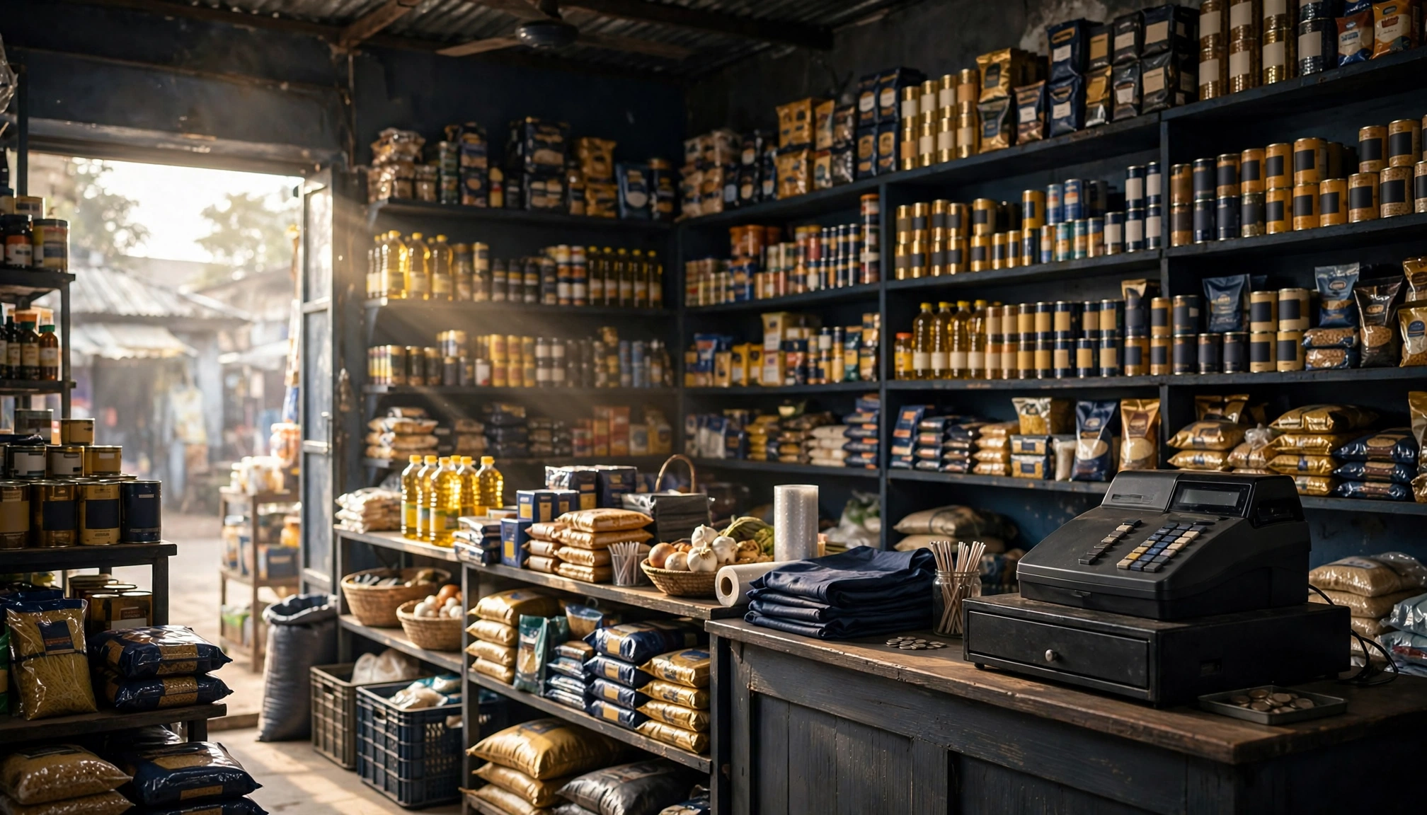 Nigerian supermarket shelves stocked with goods