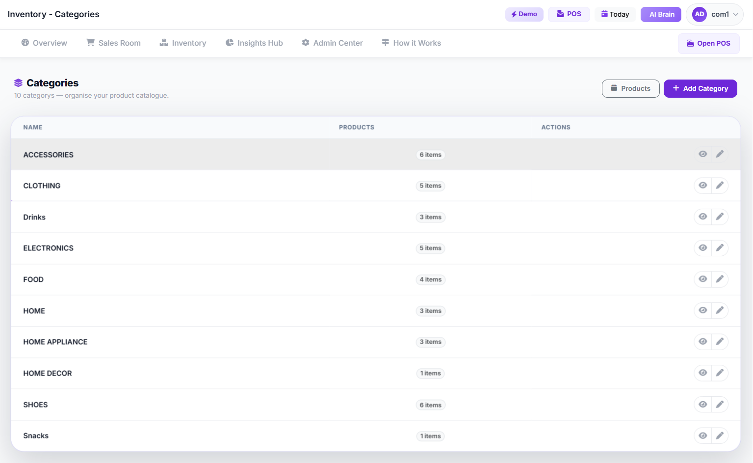 Categories Page