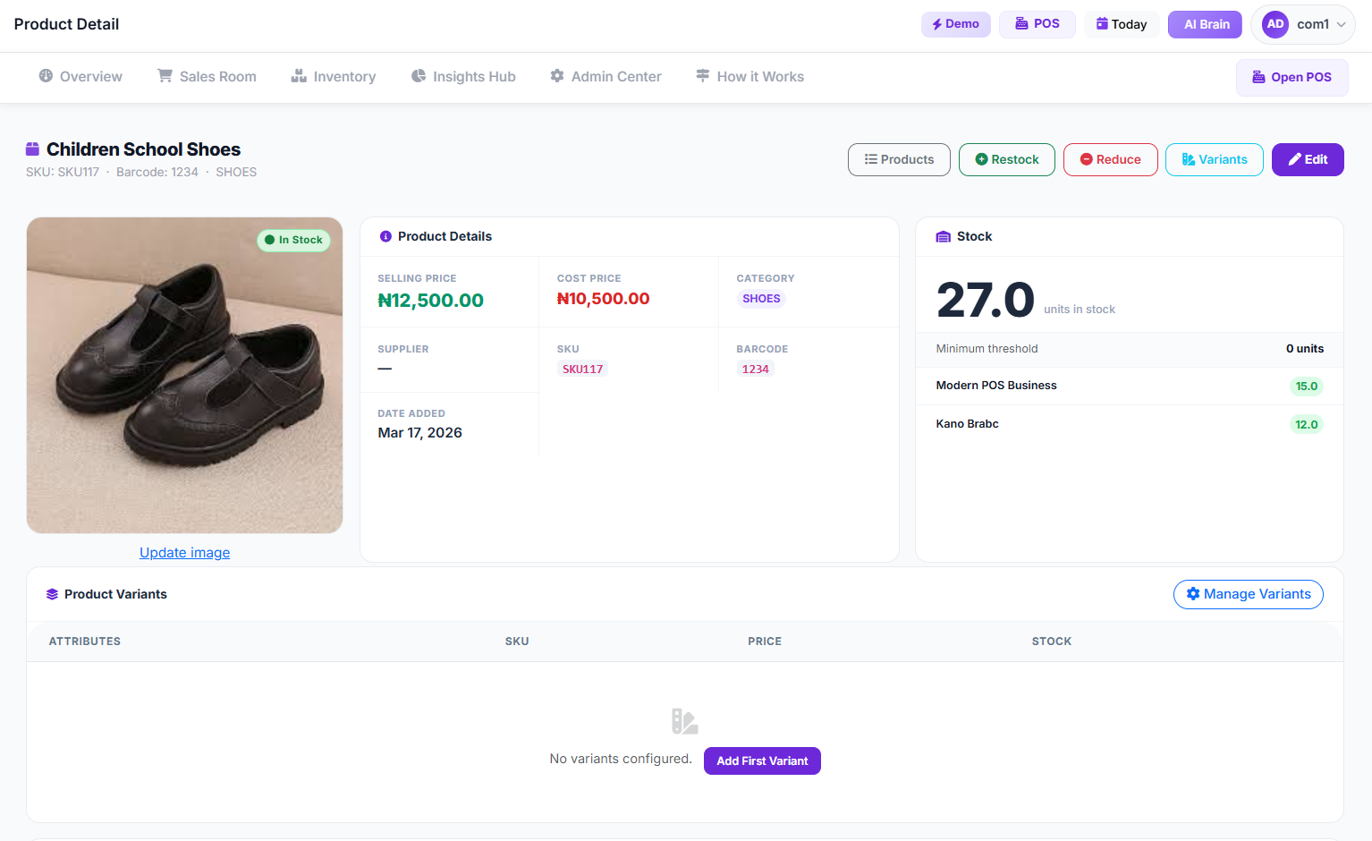 SwiftPOS Inventory Management Screen - Best cloud POS software for retail Nigeria