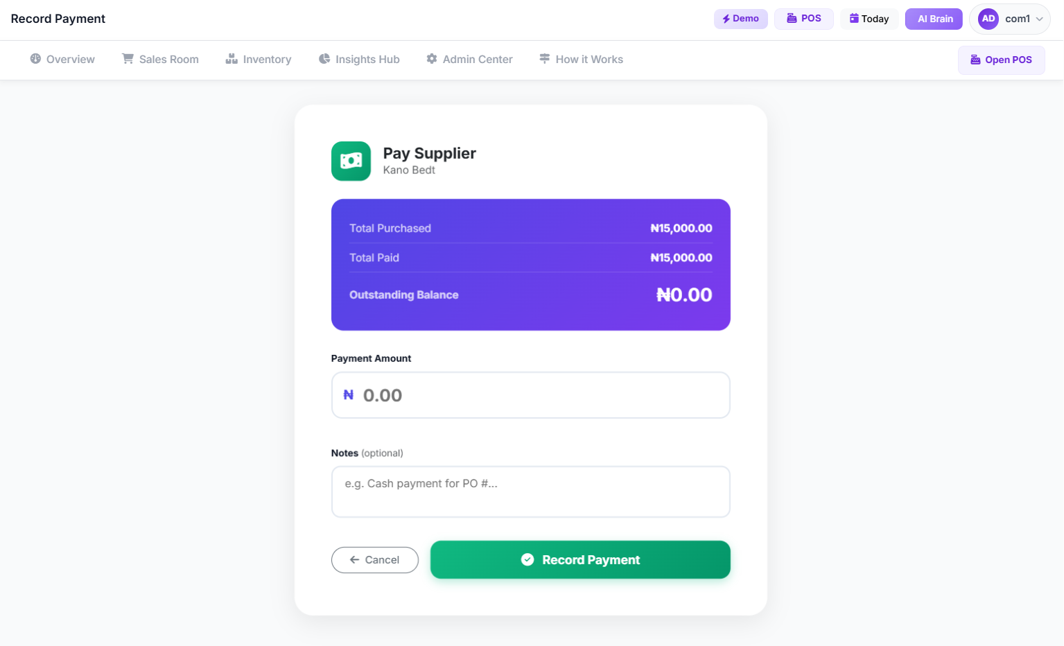 SwiftPOS Supplier Record Payment and Debts Management