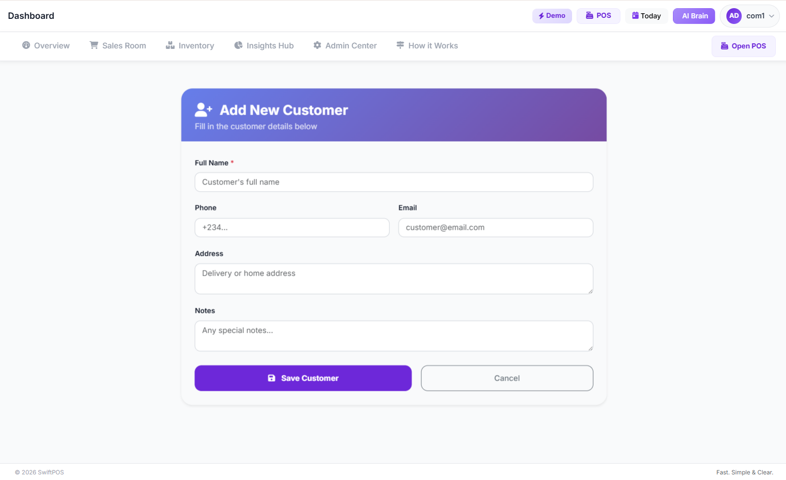 Add Customers Page