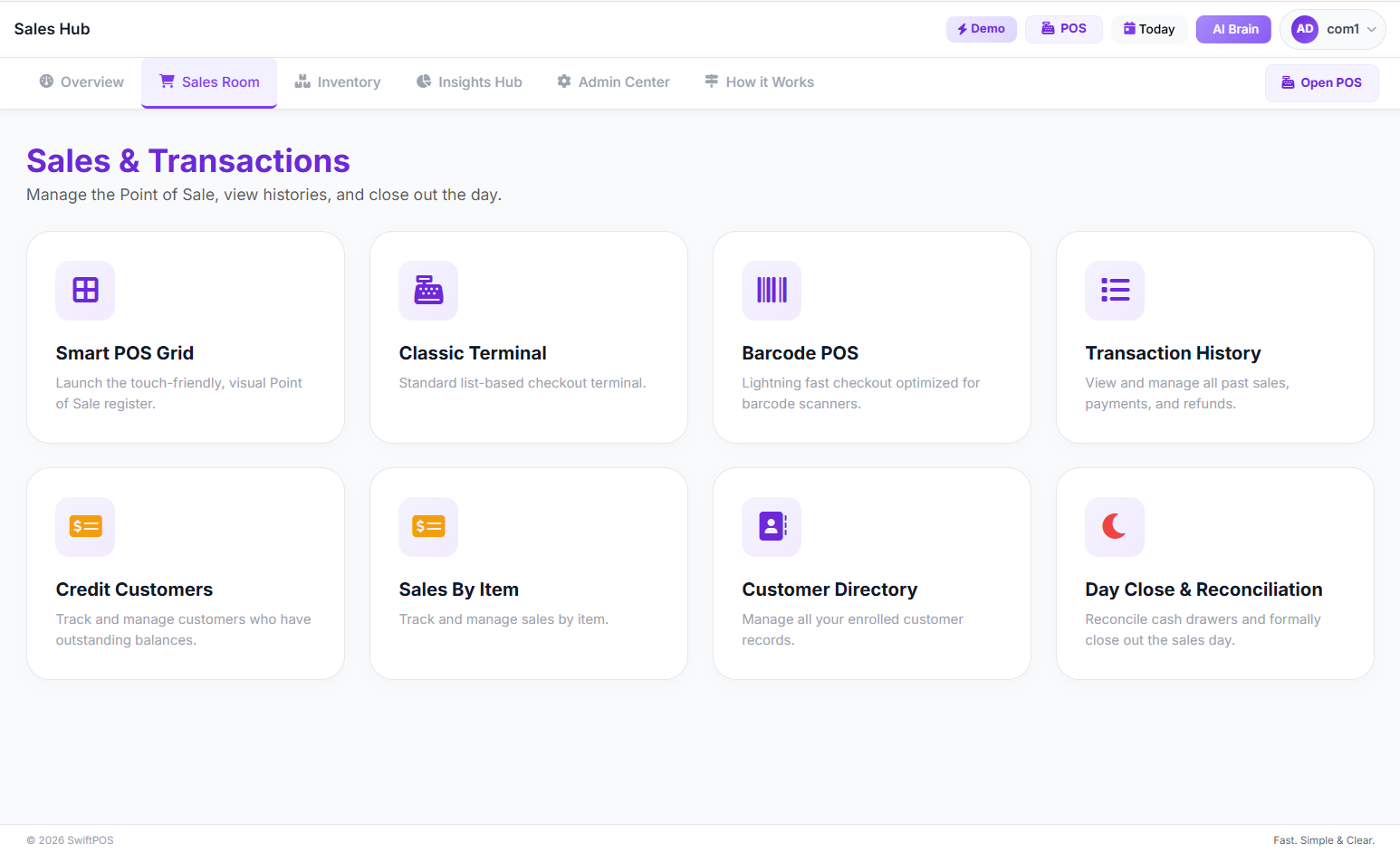 SwiftPOS Main Dashboard Overview