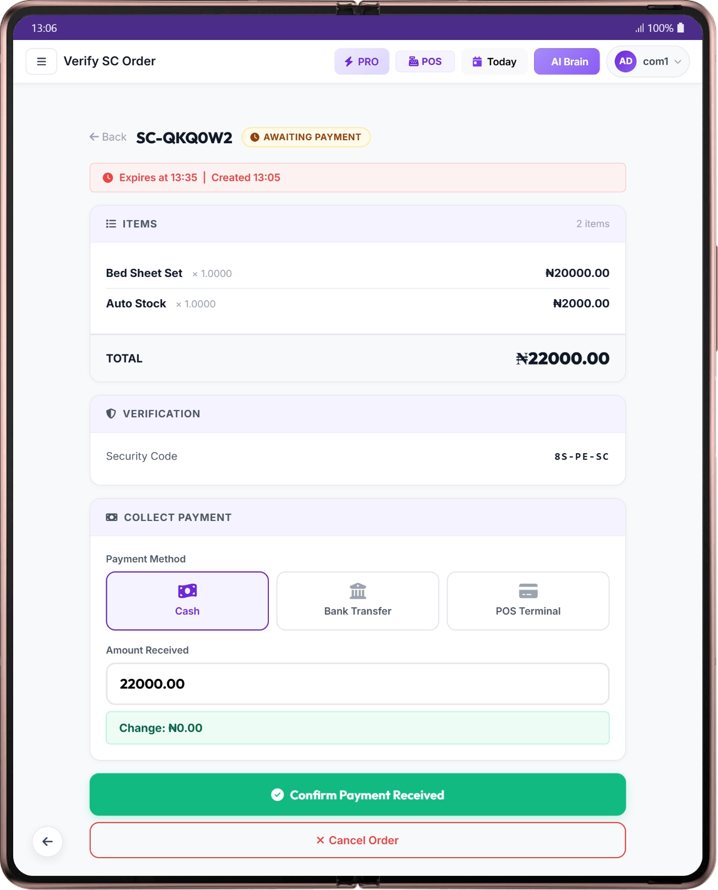 Self Checkout Cashier Section - Confirm Payment and print receipt