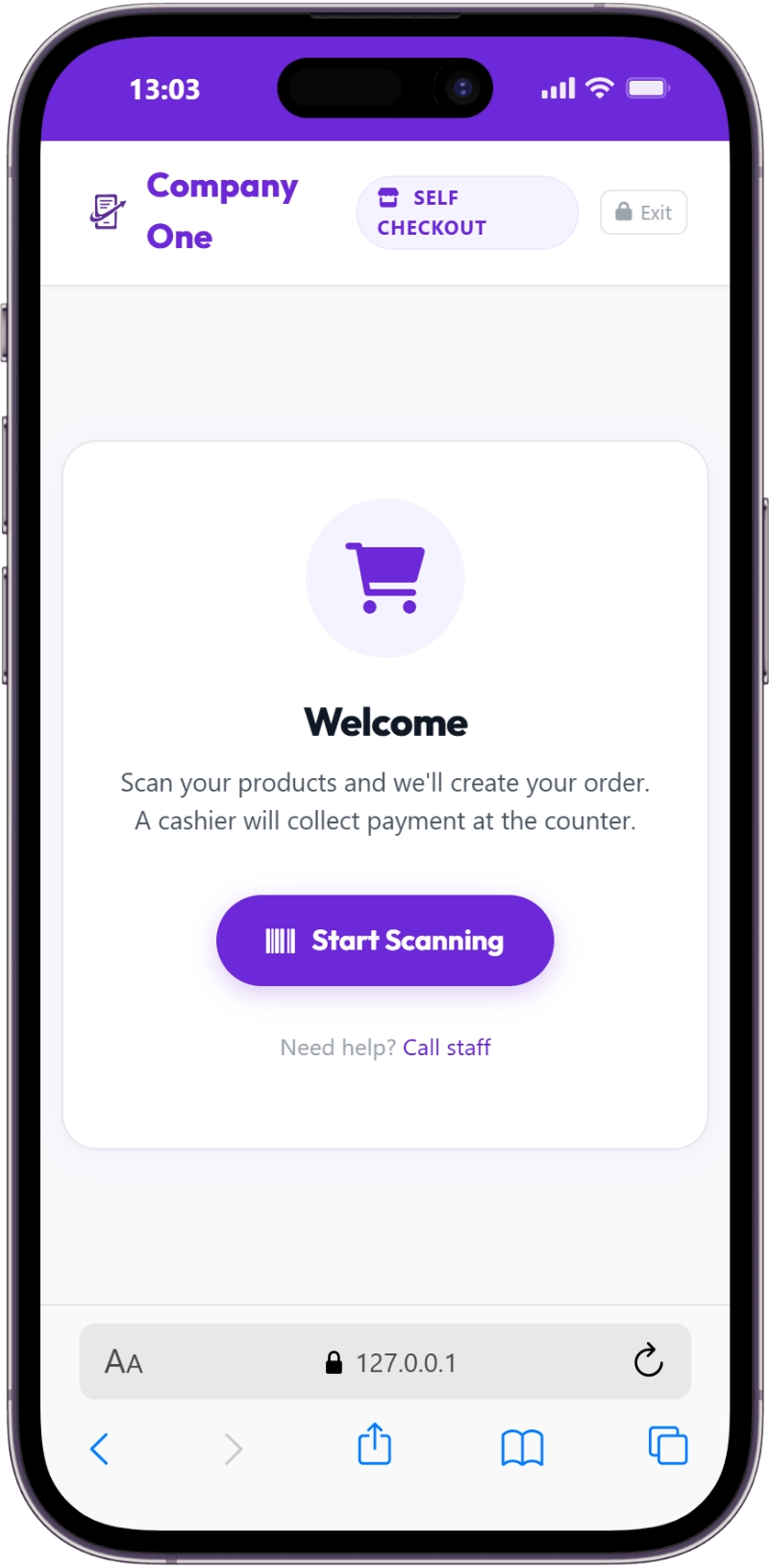 Self Checkout Customer Section - Step 1 - Welcome Screen and 