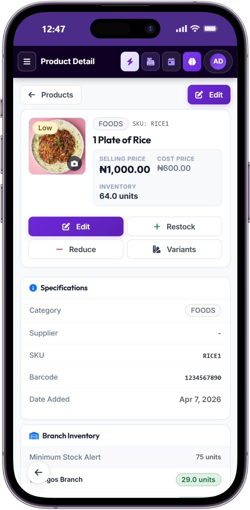 SwiftPOS Mobile Security & Product Detail on iPhone 14 Pro