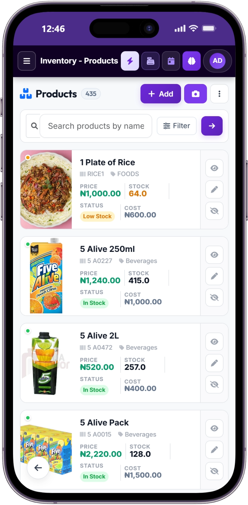 SwiftPOS Mobile Product Catalog on iPhone 14 Pro